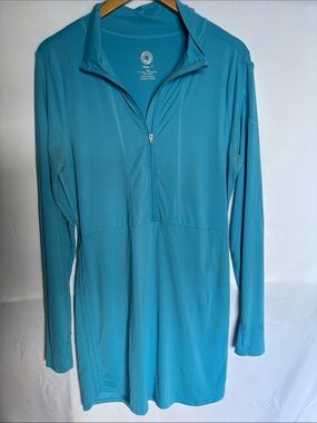 BloqUV Performance Long Sleeve Zip-Front Dress in Teal
